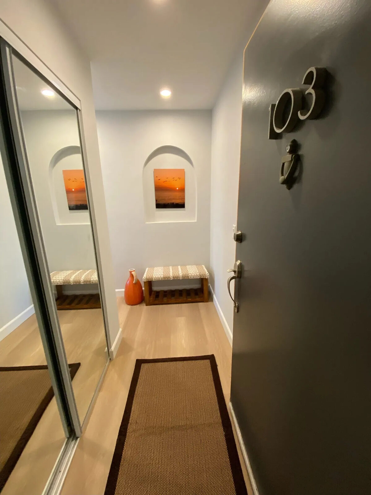 Private entry hallway and front door of the Hillcrest apartment
